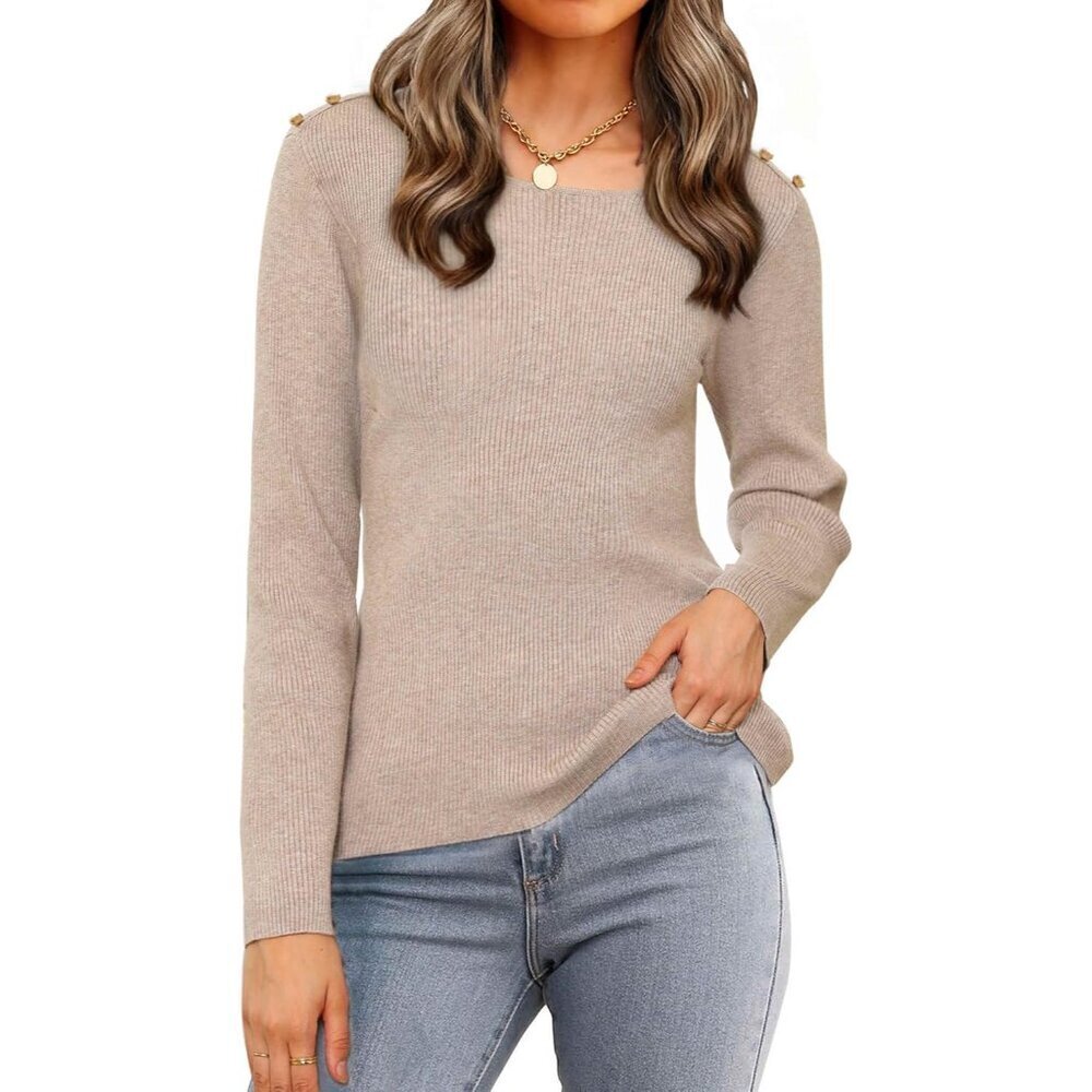 Women’s Fitted Knit Sweater Pullover Long Sleeve Crewneck Fall Casual